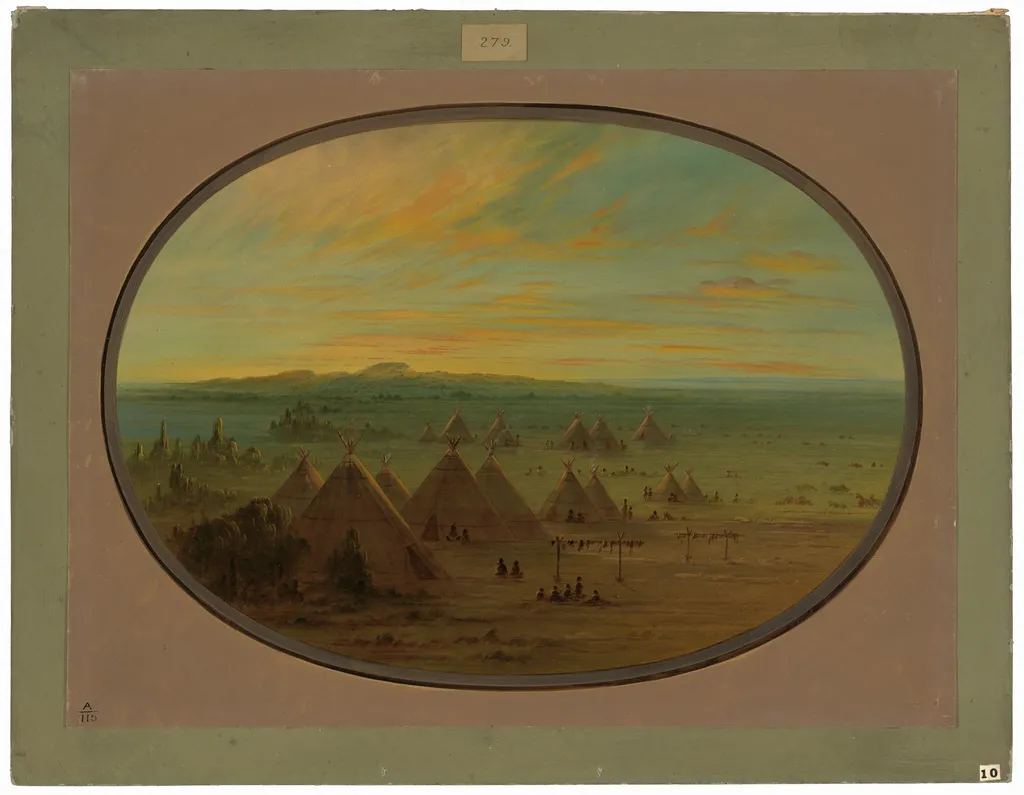A Crow Village on the Salmon River, by George Catlin, oil, 1862