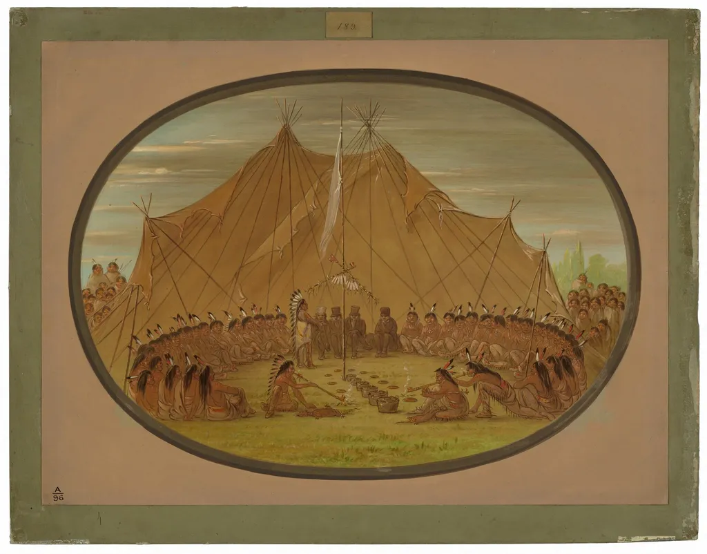 A Dog Feast - Sioux, by George Catlin, oil, 1865