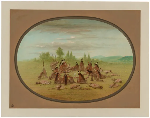 A Foot War Party in Council - Mandan