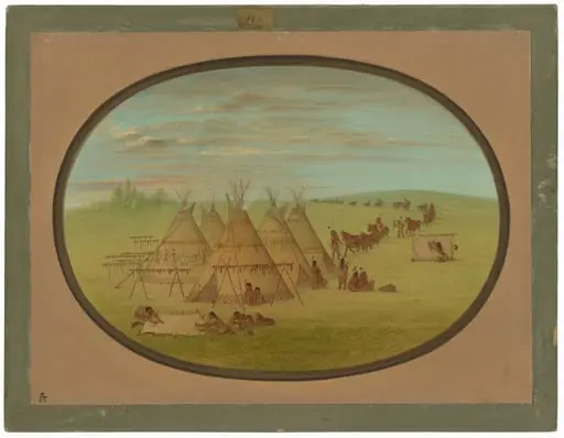 A Little Sioux Village, by George Catlin