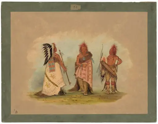 A Pawnee Chief with Two Warriors, by George Catlin