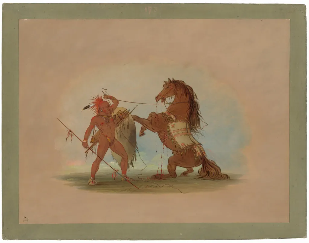 A Pawnee Warrior Sacrificing His Favorite Horse, by George Catlin, oil, 1865