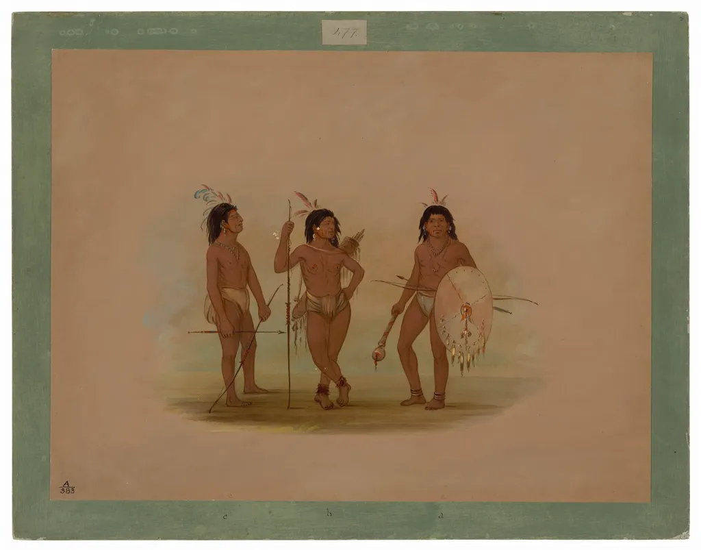 A Puelchee Chief and Two Young Warriors, by George Catlin, oil, 1862