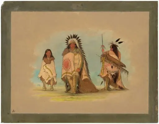 A Sioux Chief, His Daughter, and a Warrior, by George Catlin