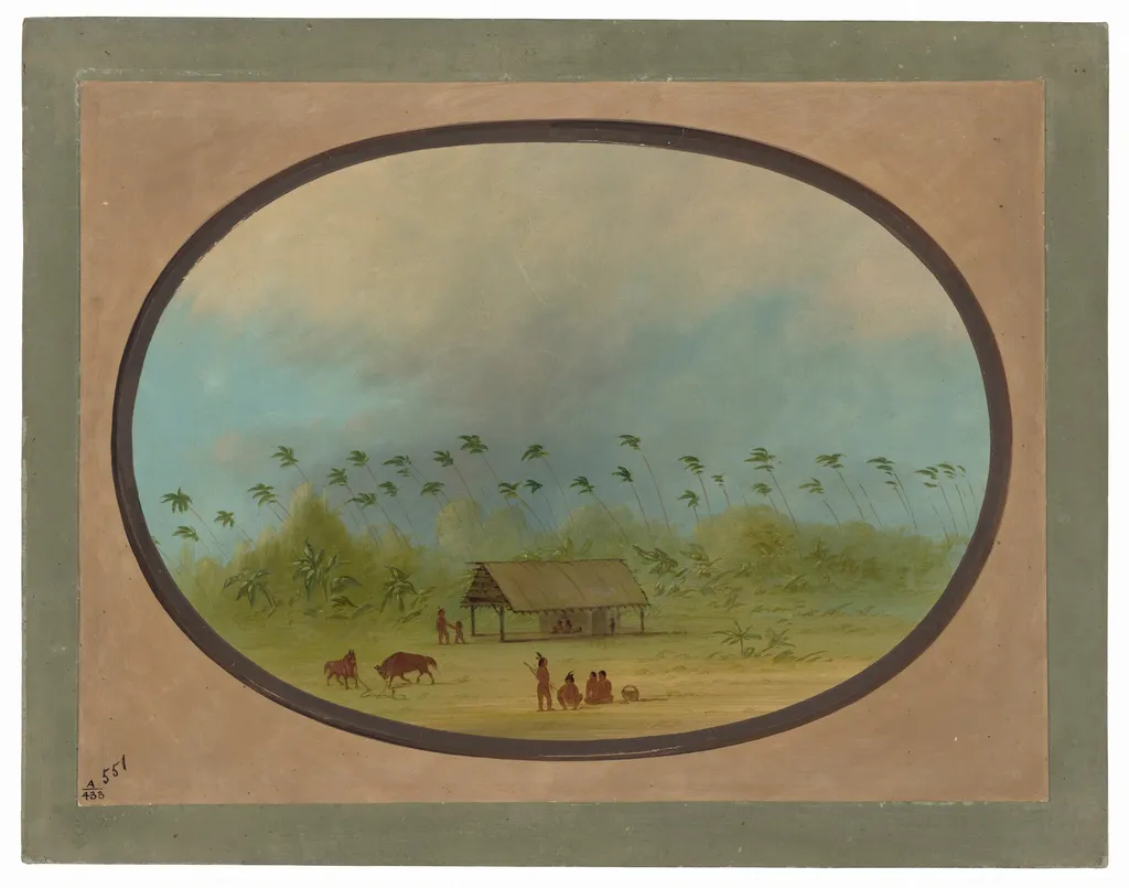 A Small Tobos Village, by George Catlin, oil, 1862