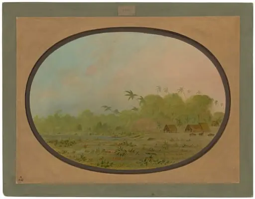 A Small Village of Remos Indians, by George Catlin