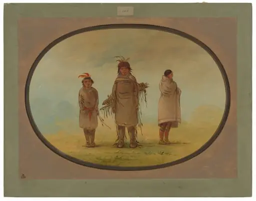 A Stone Warrior, His Wife, and a Boy, by George Catlin