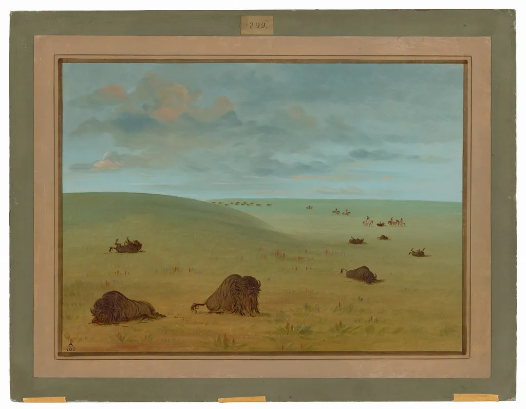 After the Buffalo Chase - Sioux, by George Catlin, oil, 1865