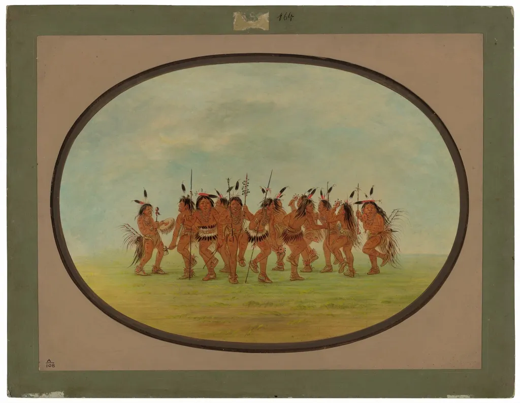 Amusing Dance - Sioux, by George Catlin, oil, 1865
