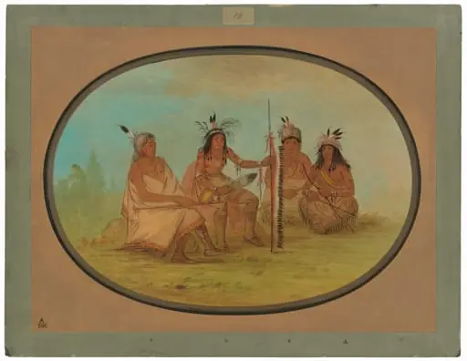 An Aged Ojibbeway Chief and Three Warriors, by George Catlin