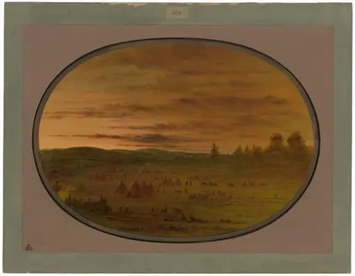 An Indian Encampment at Sunset, by George Catlin