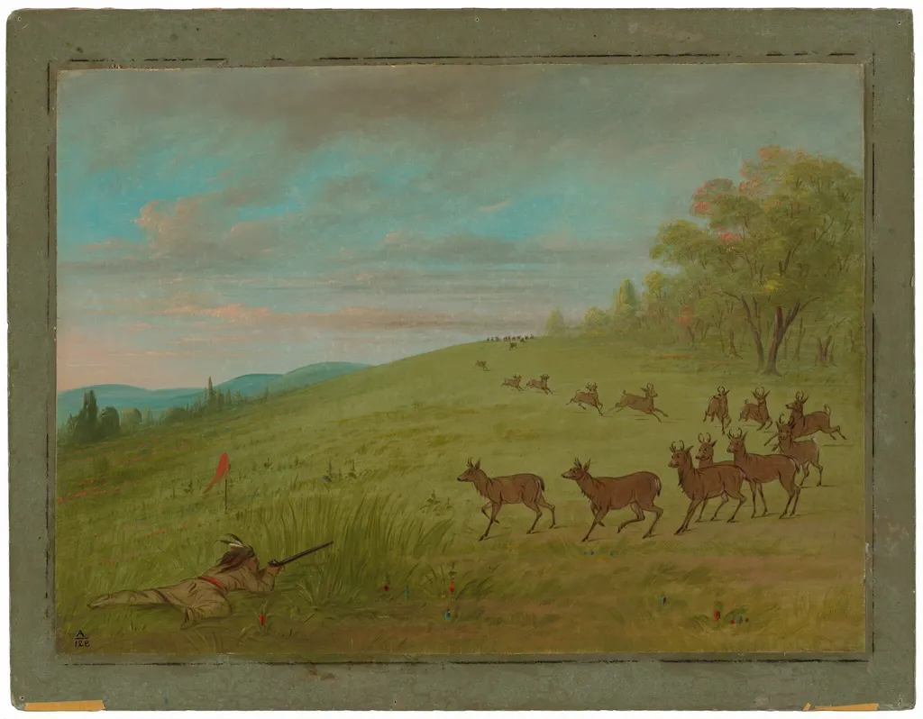 Antelope Shooting - Assinneboine, by George Catlin, oil, 1865