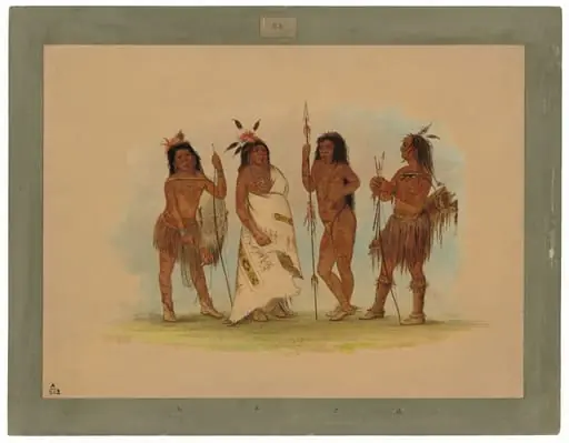 Apachee Chief and Three Warriors, by George Catlin