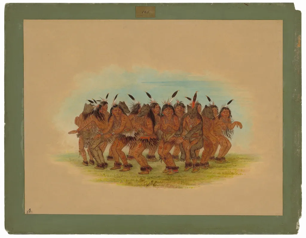 Bear Dance - K'nisteneux, by George Catlin, oil, 1861