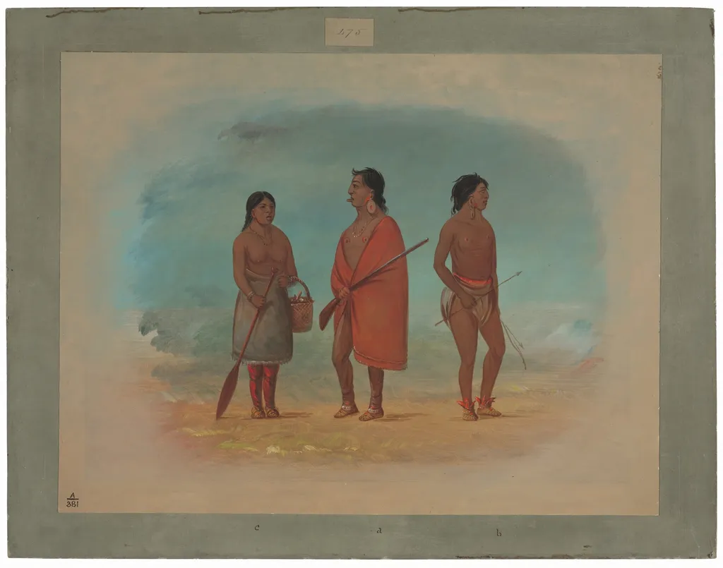 Botocudo Chief, His Wife, and a Young Man, by George Catlin, oil, 1862