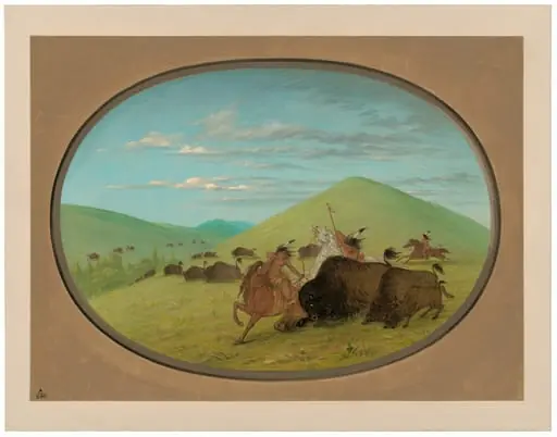 Buffalo Chase - Bulls Protecting the Calves, by George Catlin