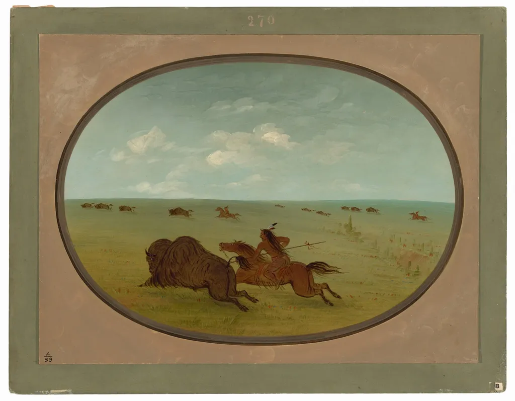 Buffalo Chase, Sioux Indians, Upper Missouri, by George Catlin, oil, 1865