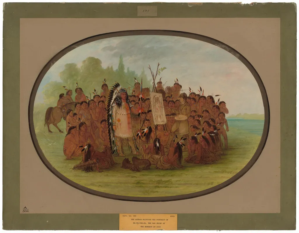 Catlin Painting the Portrait of Mah-to-toh-pa - Mandan, by George Catlin, oil, 1865