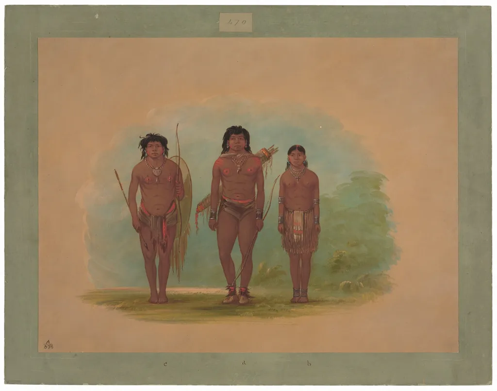 Chaco Chief, His Wife, and a Warrior, by George Catlin, oil, 1862