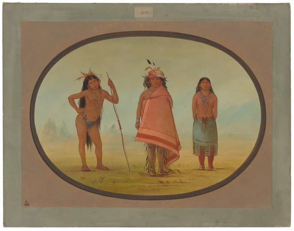 Cochimtee Chief, His Wife, and a Warrior, by George Catlin, oil, 1862