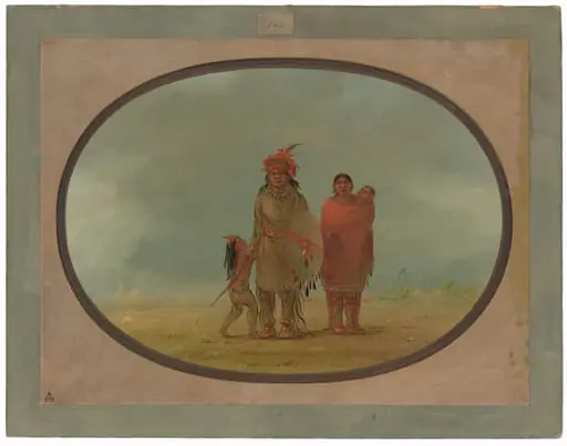 Copper Chief, His Wife, and Children, by George Catlin
