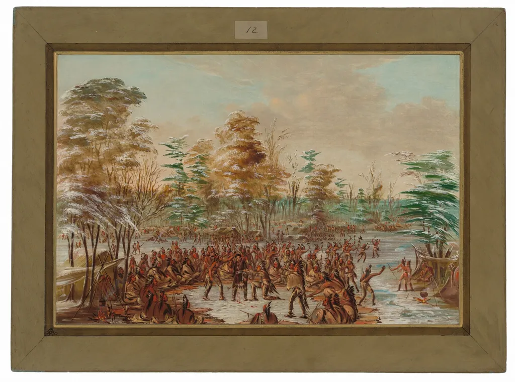 De Tonty Suing for Peace in the Iroquois Village. January 2, 1680, by George Catlin, oil, 1848