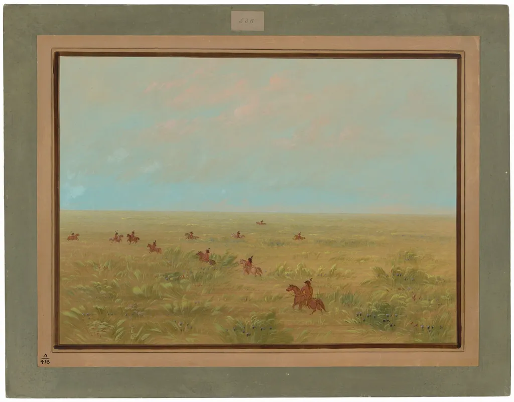 Driving the Pampas for Wild Cattle - Connibo, by George Catlin, oil, 1862