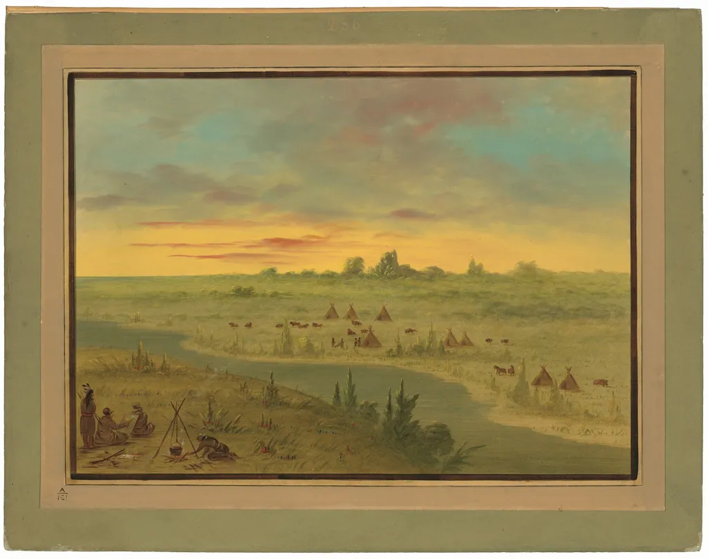 Encampment of Pawnee Indians at Sunset, by George Catlin, oil, 1865