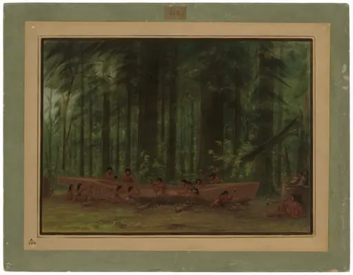 Excavating a Canoe - Nayas Indians, by George Catlin