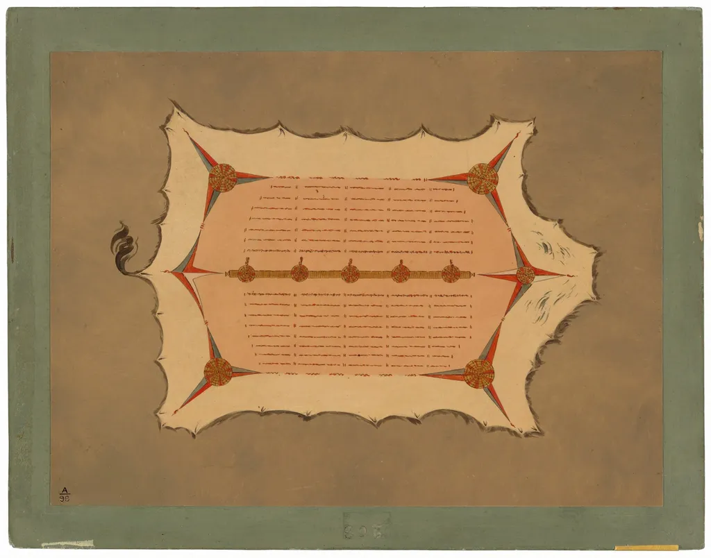 Facsimile of a Sioux Robe with Porcupine Quills, by George Catlin, oil, 1865