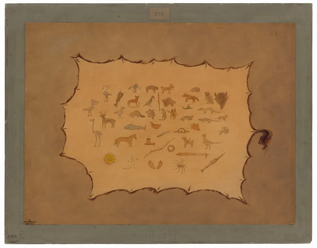Facsimile of an Ojibbeway Robe, by George Catlin, oil, 1865
