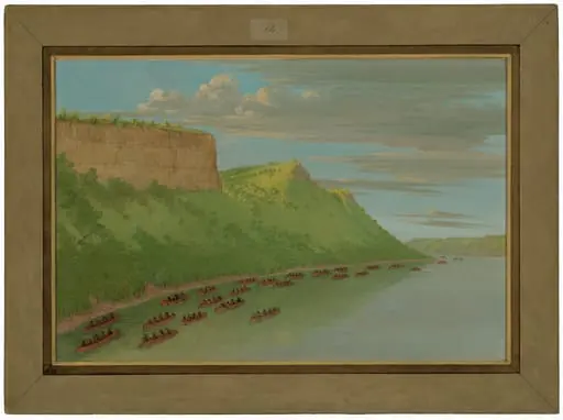 Father Hennepin and Companions Passing Lover's Leap.  April 1680, by George Catlin, 1848