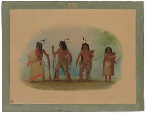 Four Apachee Indians, by George Catlin