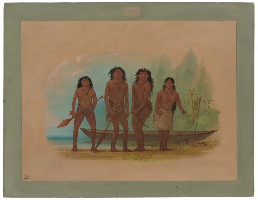 Four Fuegian Indians, by George Catlin, oil, 1862