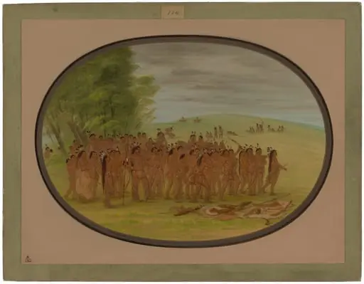 Game of the Arrow - Mandan, by George Catlin