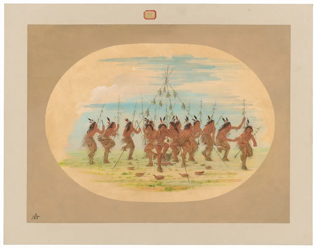 Green Corn Dance - Minatarrees, by George Catlin, oil, 1861