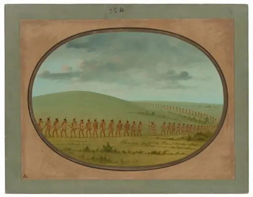 Indian File - Iowa, by George Catlin