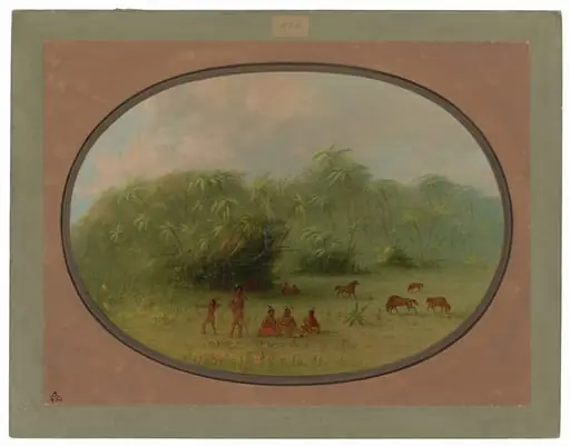Indians and Horses in the Forest, by George Catlin