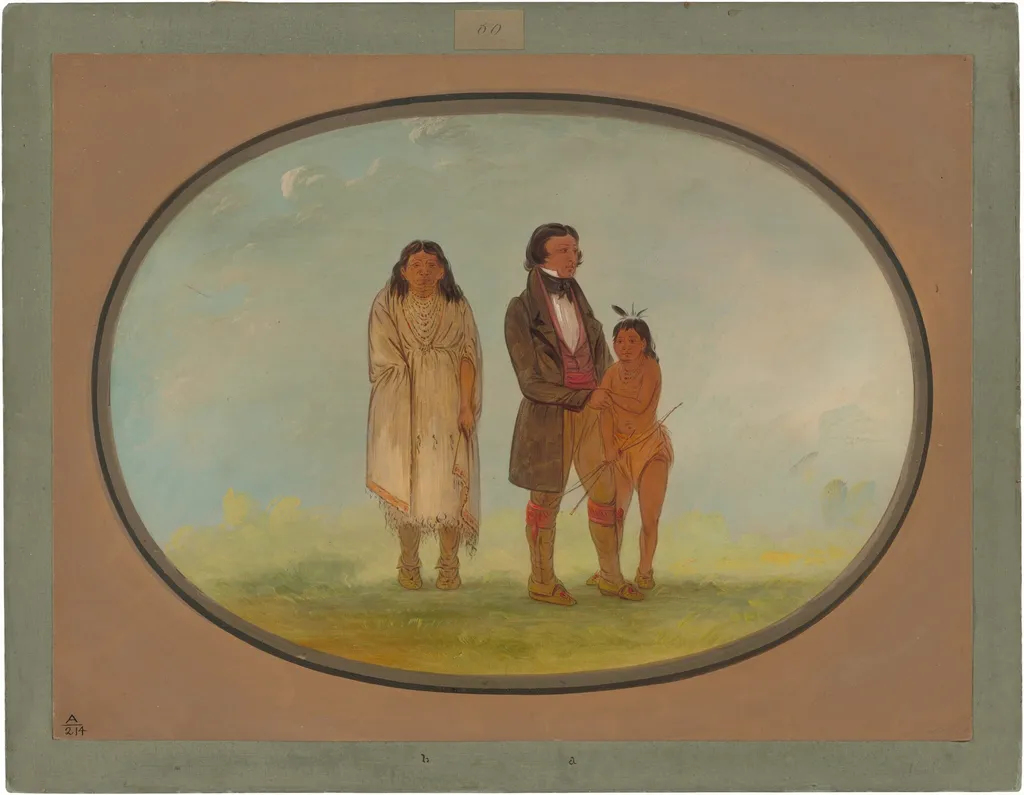 Kaskaskia Chief, His Mother, and Son, by George Catlin, oil, 1865