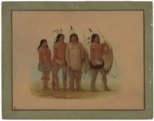 Kiowa Chief, His Wife, and Two Warriors, by George Catlin