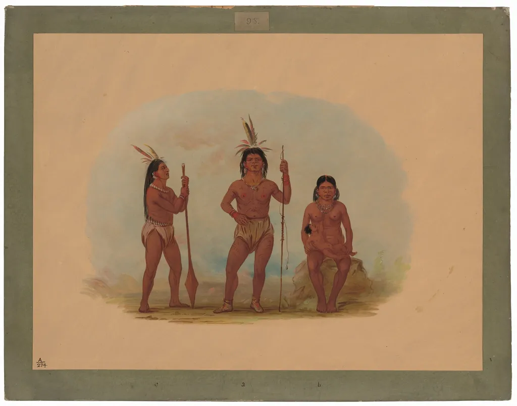 Klahoquaht Chief, His Wife, and Son, by George Catlin, oil, 1862