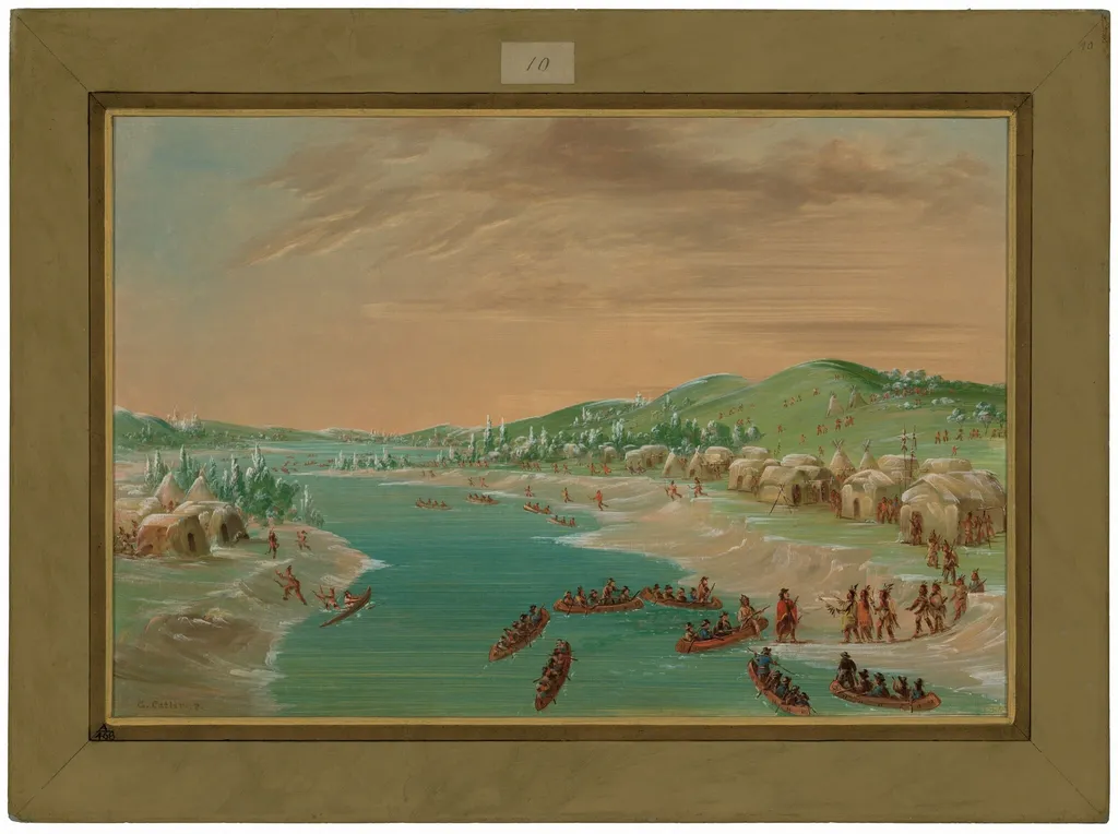 La Salle and Party Arrive at the Village of the Illinois. January 1, 1680, by George Catlin, oil, 1848