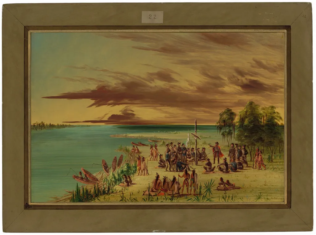 La Salle Claiming Louisiana for France. April 9, 1682, by George Catlin, oil, 1848