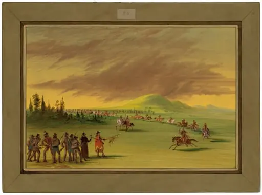 La Salle Meets a War Party of Cenis Indians on a Texas Prairie.  April 25, 1686, by George Catlin