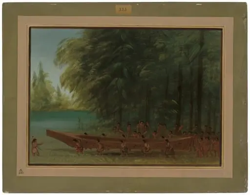 Launching a Canoe - Nayas Indians, by George Catlin