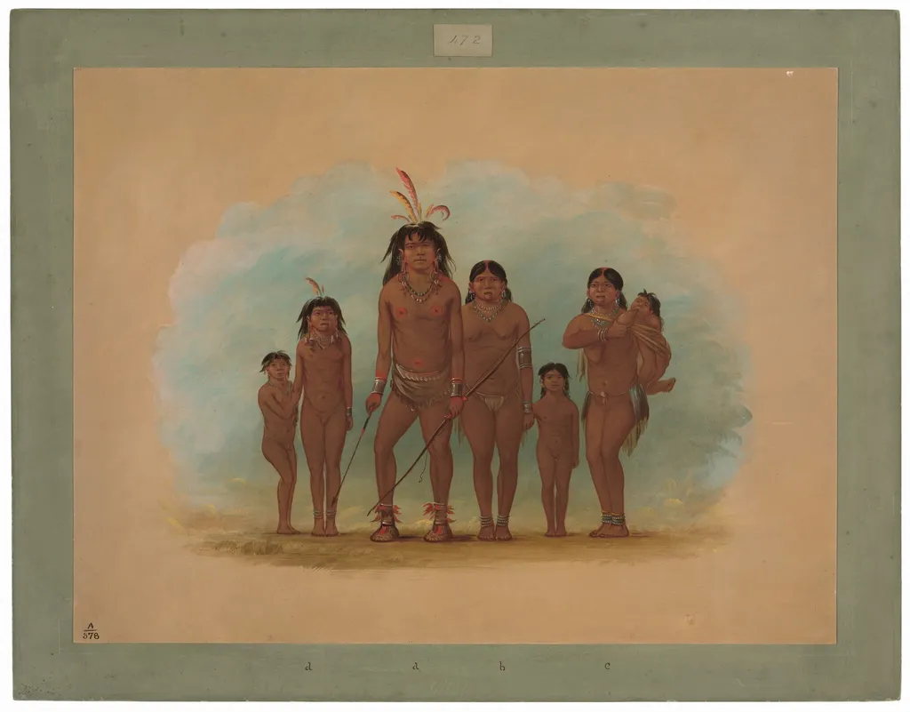 Lengua Chief, His Two Wives, and Four Children, by George Catlin, oil, 1862