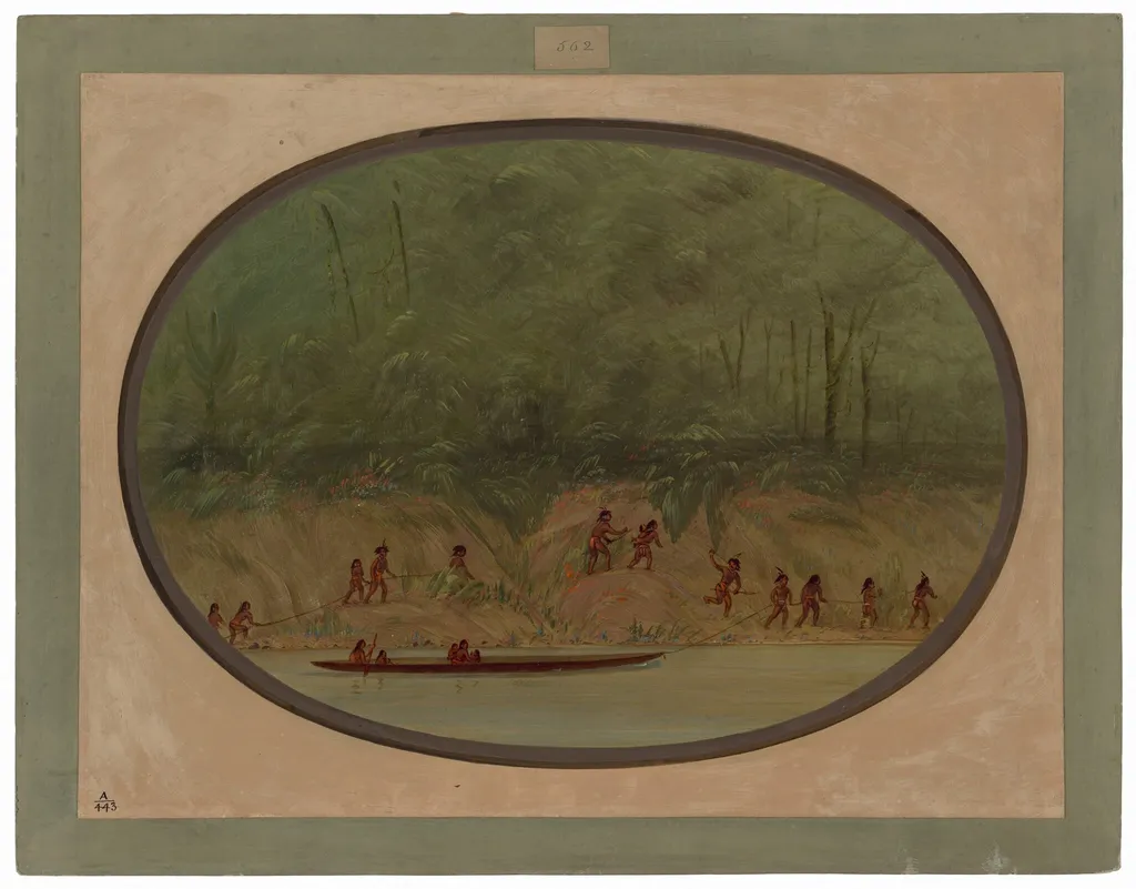 Lengua Indians Ascending the Rapids of the Rio Uruguay, by George Catlin, oil, 1862