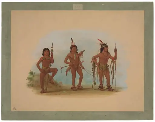 Lengua Medicine Man with Two Warriors, by George Catlin