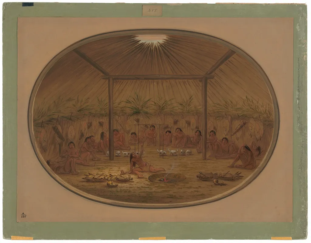 Mandan Ceremony - The Water Sinks Down, by George Catlin, oil, 1865