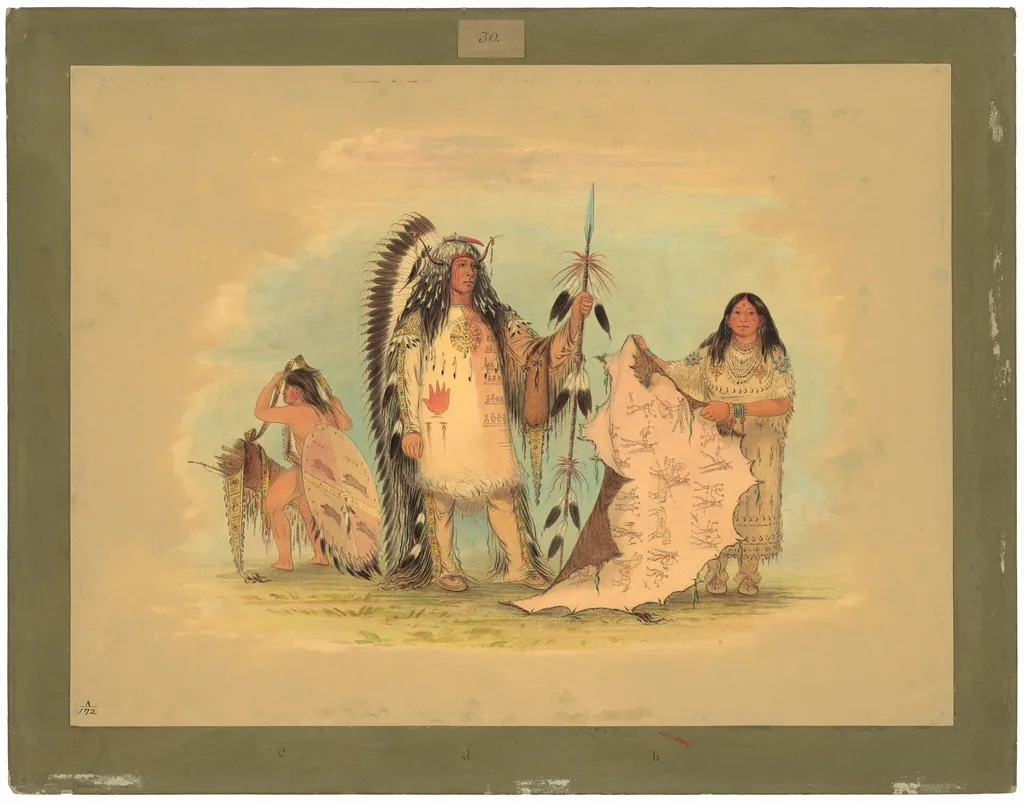 Mandan War Chief with His Favorite Wife, by George Catlin, oil, 1865